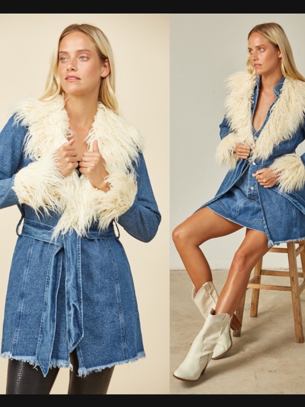 NWT Fur Denim Jacket